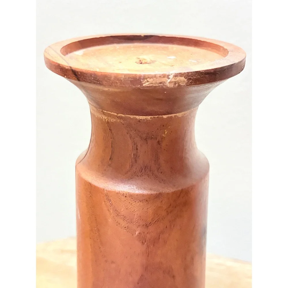 Vintage MCM Hand Turned Wood Pillar Candle Holder Set of 3 Trio